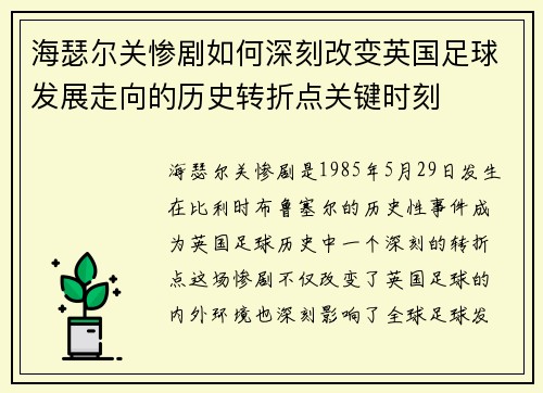 海瑟尔关惨剧如何深刻改变英国足球发展走向的历史转折点关键时刻 海瑟尔关惨剧如何深刻改变英国足球发展走向的历史转折点关键时刻